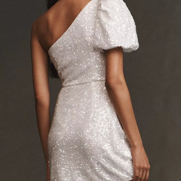 SACHIN & BABI Dova One-Shoulder Sequin Bow Train Wrap Mini Dress - Picture 2 of 5